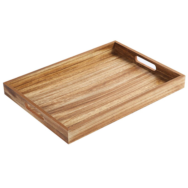 Krismax Wooden Serving Tray with Handles Rustic Brown Rectangular Serving Platter 157x114 Inch for Coffee Table Decorative Storage Tray - Image 2