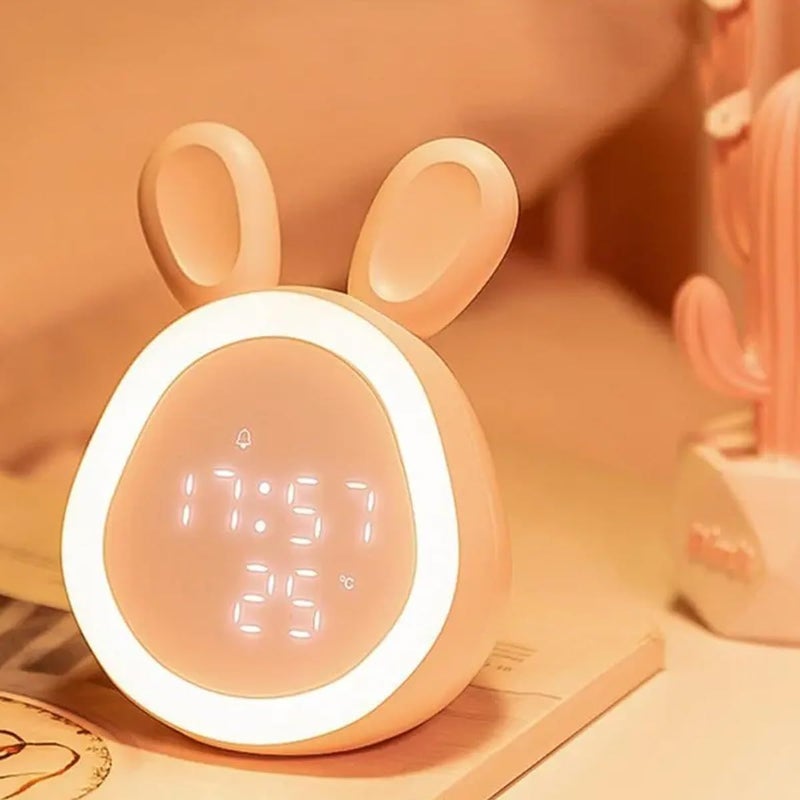 مُنبه رقمي بتصميم أرنب كرتوني GIFTER مع إضاءة LED / ساعة منبه رقمية بإضاءة خافتة قابلة للتعديل / ضوء ليلي ذكي للأطفال والأولاد والبنات بشكل لطيف - Image 5