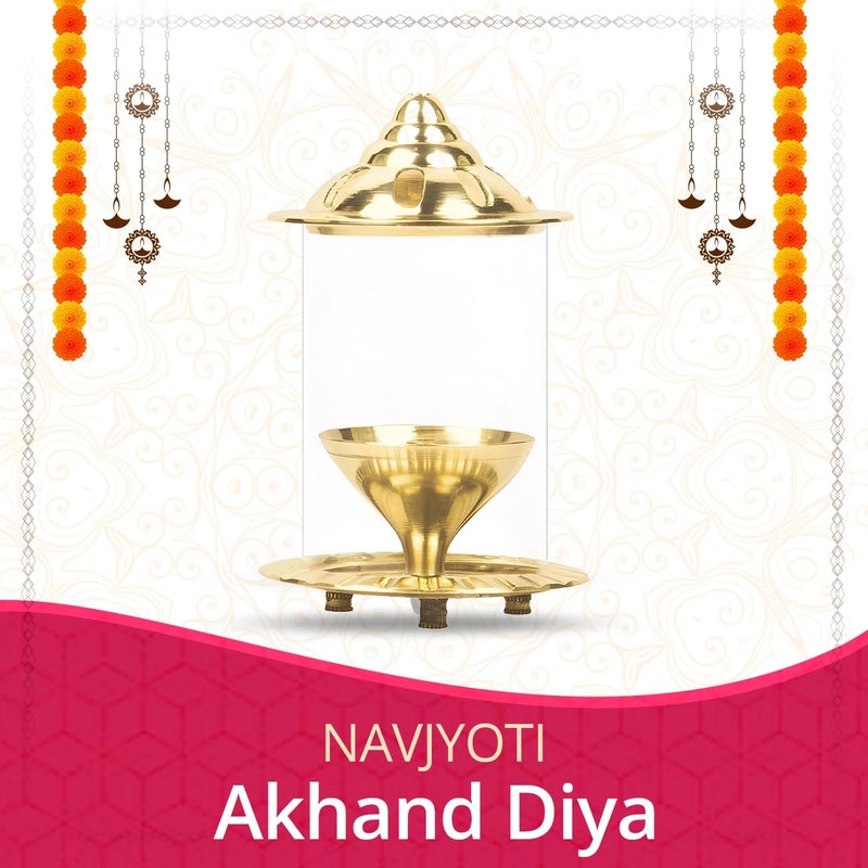 Klassic Navjyoti 4 Inch Small Diya with Borosilicate Glass Shade for Mandir Decorative Brass Glass Oil Lamp Lantern Diya with Glass Cover for Prayers Cylindrical Borosilicate Glass Brass Diya - Image 5
