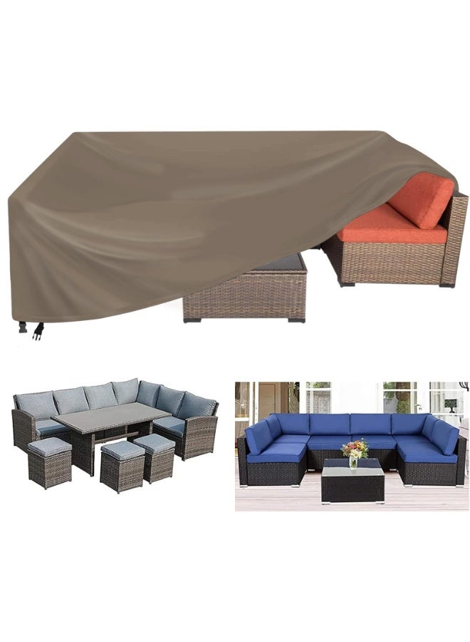 INFOSUN Waterproof Outdoor Furniture Cover 137" L x 102" W x 35" H , Premium Quality Patio Furniture Covers Dust Proof Anti-UV Heavy Duty Durable Sofa Sectional Table & Chair Cover Large (Brown)  - Image 1