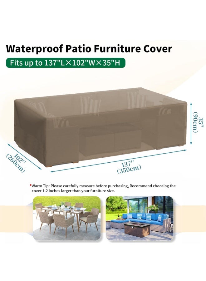INFOSUN Waterproof Outdoor Furniture Cover 137" L x 102" W x 35" H , Premium Quality Patio Furniture Covers Dust Proof Anti-UV Heavy Duty Durable Sofa Sectional Table & Chair Cover Large (Brown)  - Image 2