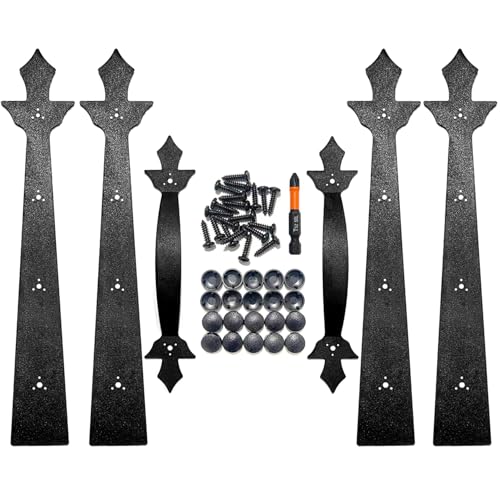 JFOGO Garage Door Decorative Hardware SetScrew Mounted4 Faux Garage Door Hinges and 2 Handles AccentsBlack DecorationABS Plastics - Image 1