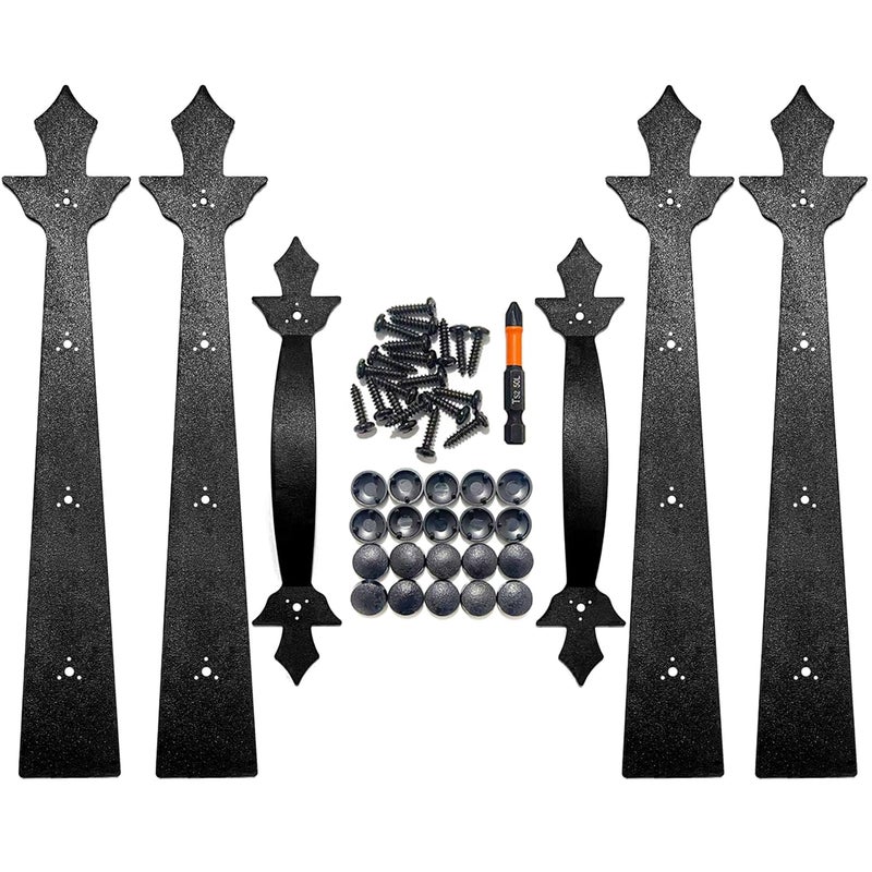 JFOGO Garage Door Decorative Hardware SetScrew Mounted4 Faux Garage Door Hinges and 2 Handles AccentsBlack DecorationABS Plastics - Image 2