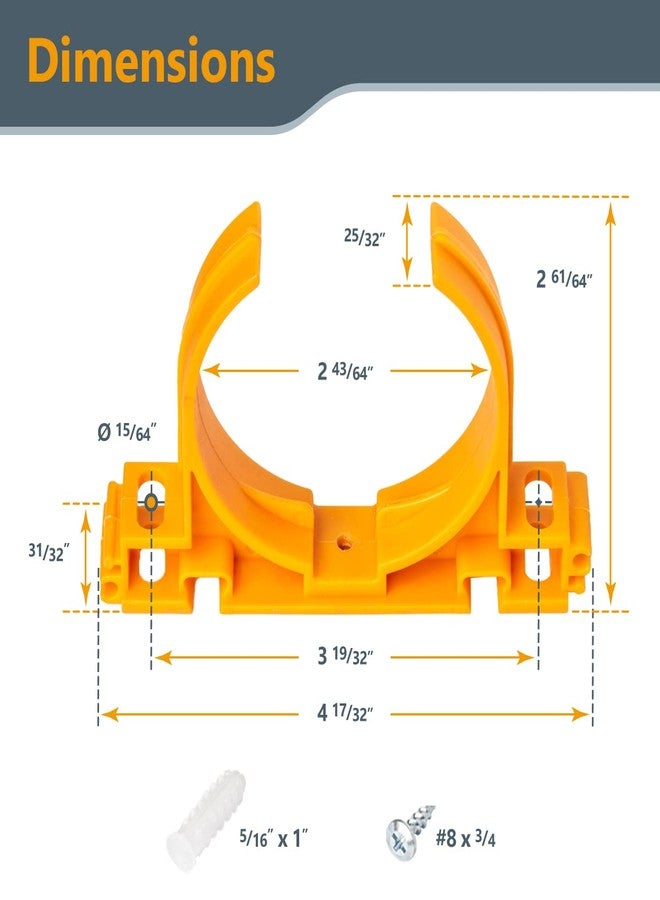 POWERTEC 70342 Open Style Hangers for 2-1/2” Dust Collection Pipe and Hose with Multi Mounting Options, 4.5lb Holding Capacity - 5 PK Orange - Image 3