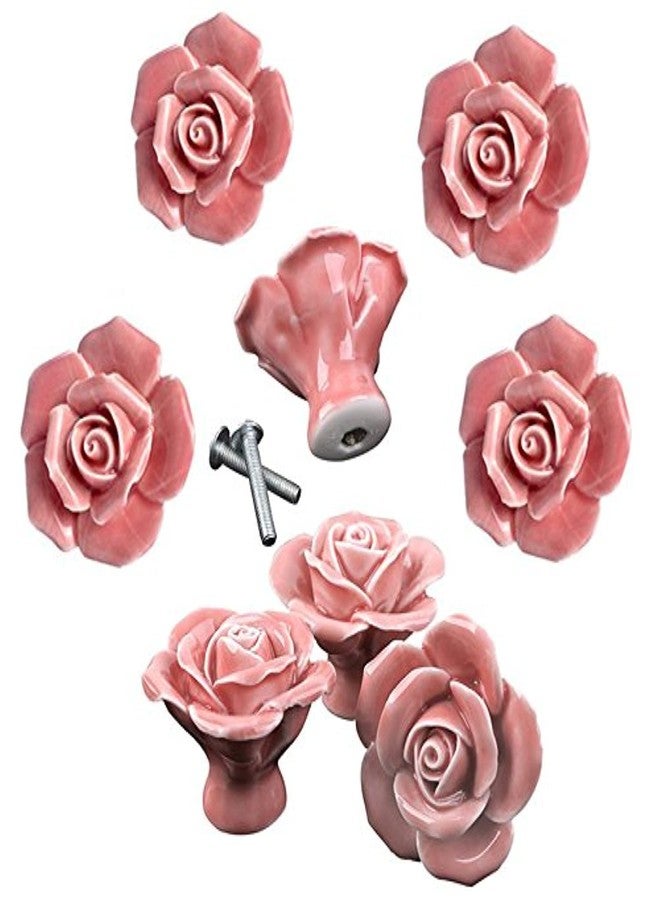 DLD Knobs, 8Pcs Elegant Pink Rose Pulls Flower Ceramic Cabinet Knobs Cupboard Drawer Pull Handles + Scre. - Image 1