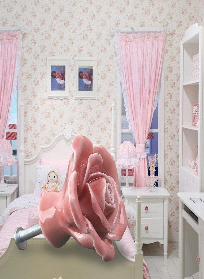 DLD Knobs, 8Pcs Elegant Pink Rose Pulls Flower Ceramic Cabinet Knobs Cupboard Drawer Pull Handles + Scre. - Image 2