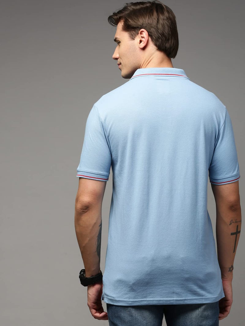 ONN UK Classic Men's Blue Mist Premium Combed Cotton Polo Collar Half Sleeves Solid T-Shirt | Polo T-Shirt with Face Mask (Size : Large) - Image 4