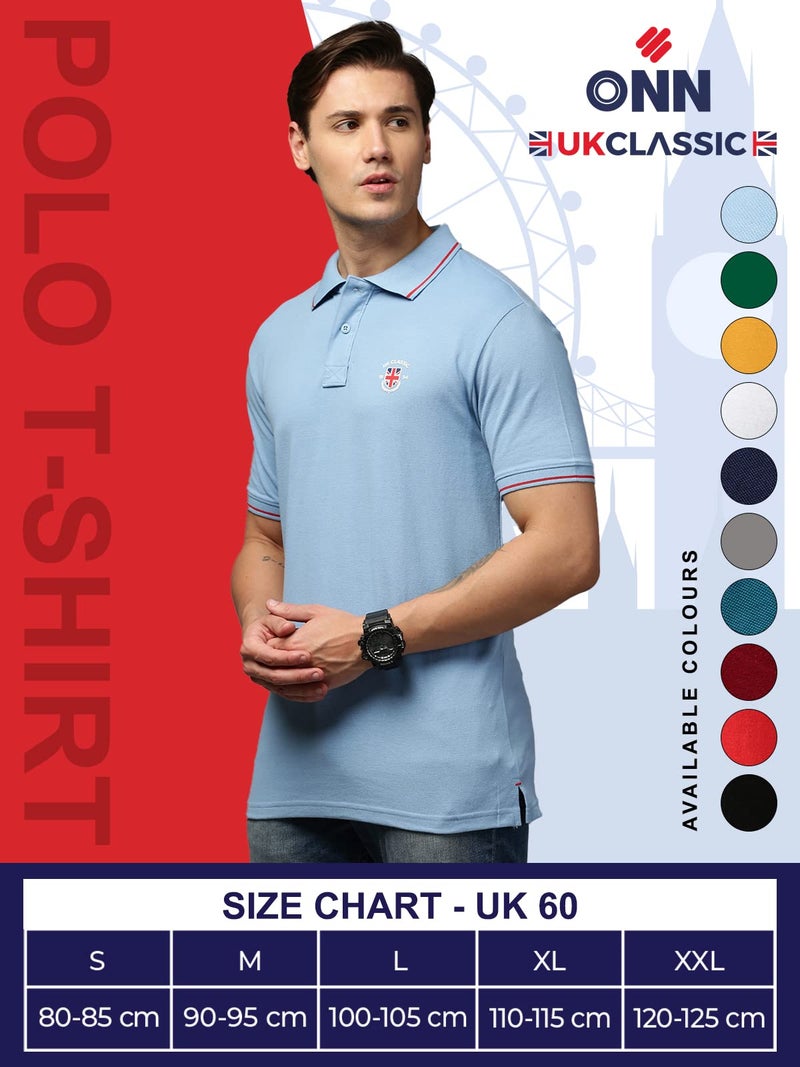 ONN UK Classic Men's Blue Mist Premium Combed Cotton Polo Collar Half Sleeves Solid T-Shirt | Polo T-Shirt with Face Mask (Size : Large) - Image 5