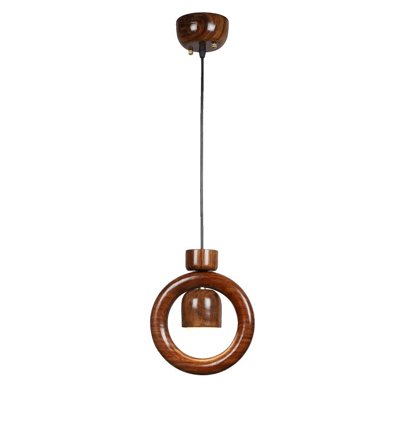 Green House Handmade Sheesham Wood Hanging Pendant Ceiling Jhumar | Diwali Decor Chandelier | 9W Warm White LED | Unique Ring Design | Living Room, Bedroom, Dining, Hall, Office | Aesthetic Luxury - Image 3