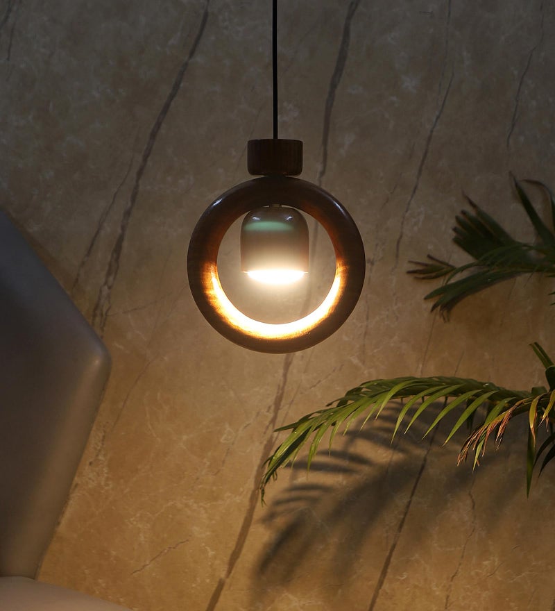 Green House Handmade Sheesham Wood Hanging Pendant Ceiling Jhumar | Diwali Decor Chandelier | 9W Warm White LED | Unique Ring Design | Living Room, Bedroom, Dining, Hall, Office | Aesthetic Luxury - Image 4