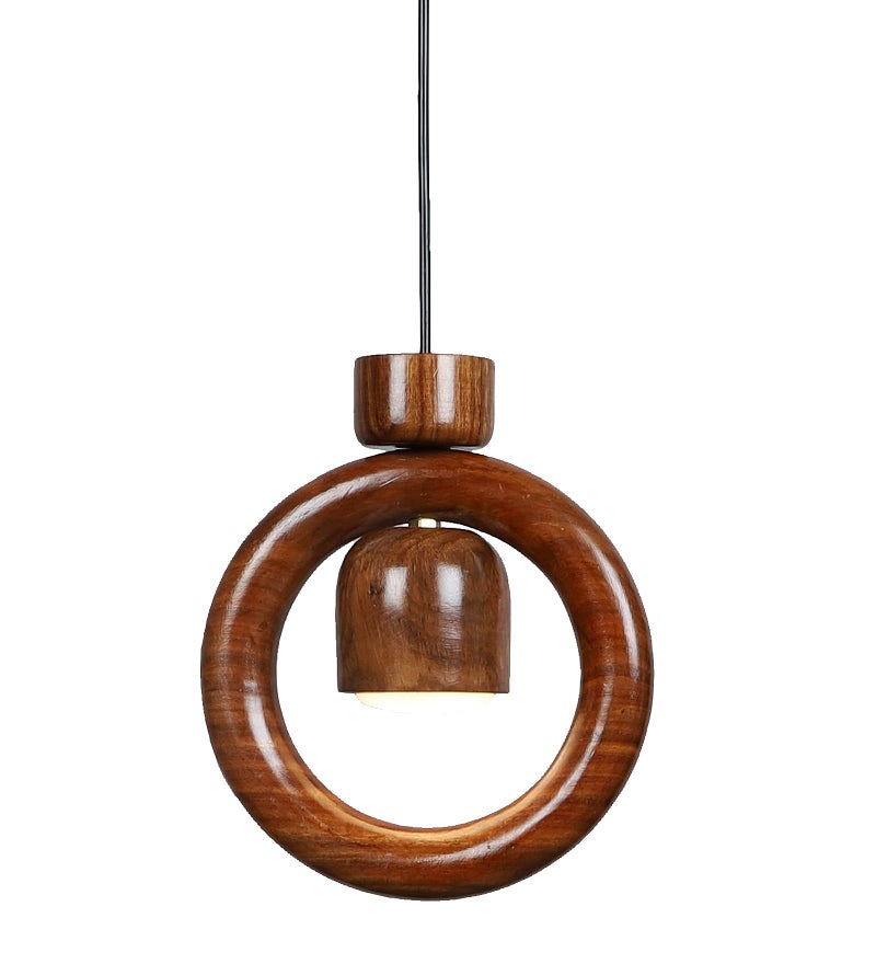Green House Handmade Sheesham Wood Hanging Pendant Ceiling Jhumar | Diwali Decor Chandelier | 9W Warm White LED | Unique Ring Design | Living Room, Bedroom, Dining, Hall, Office | Aesthetic Luxury - Image 2