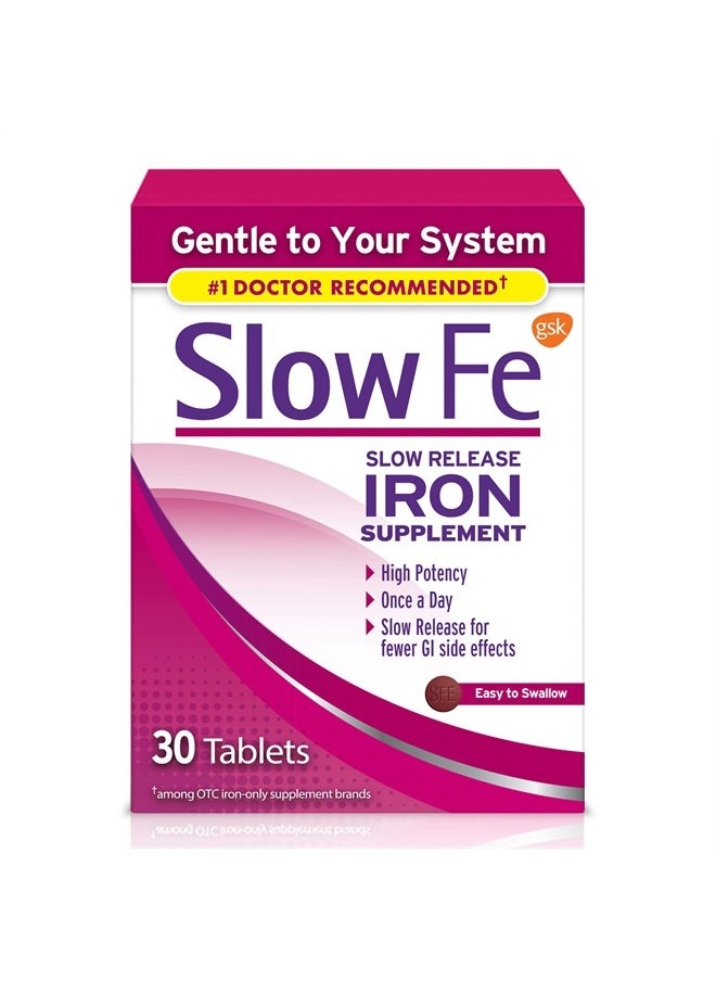 Slow Fe - 45mg Iron Supplement for Iron Deficiency, Slow Release, High Potency, Easy to Swallow Tablets - 30 Count - Image 1