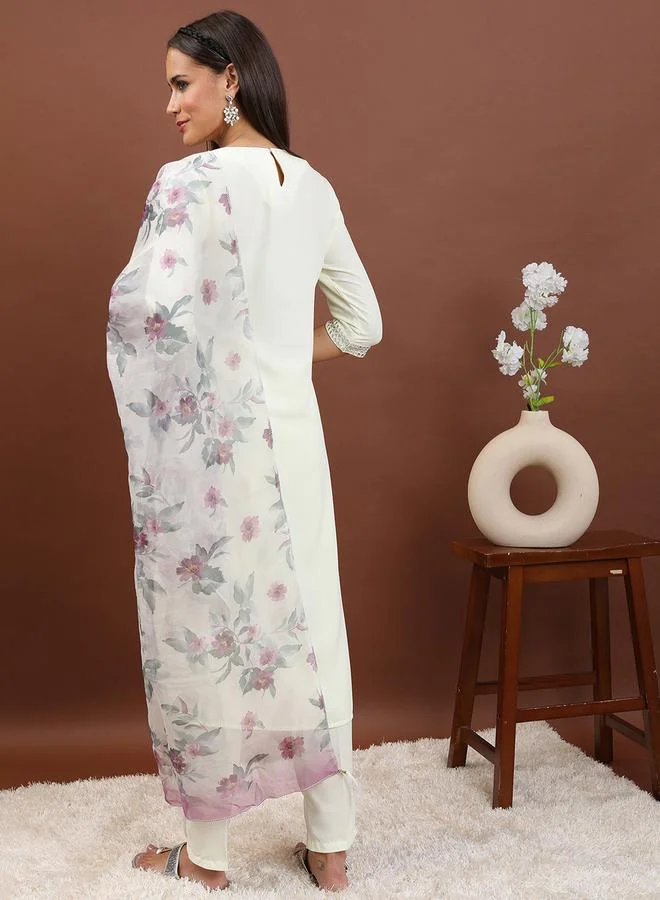 Ketch Pack of 3 - Embroidered Mirror Work Kurta, Trousers & Dupatta by Styli