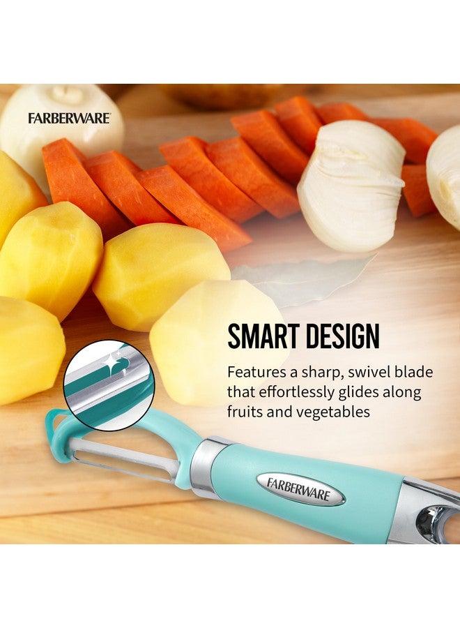 Farberware Euro Peeler, a Kitchen Essential for Quick and Easy Peeling of Produce, Chocolate, Cheeses and More, Features Hang-Hole for Easy Storage, Dishwasher Safe, Aqua Sky - Image 3