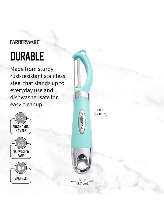 Farberware Euro Peeler, a Kitchen Essential for Quick and Easy Peeling of Produce, Chocolate, Cheeses and More, Features Hang-Hole for Easy Storage, Dishwasher Safe, Aqua Sky - Image 2