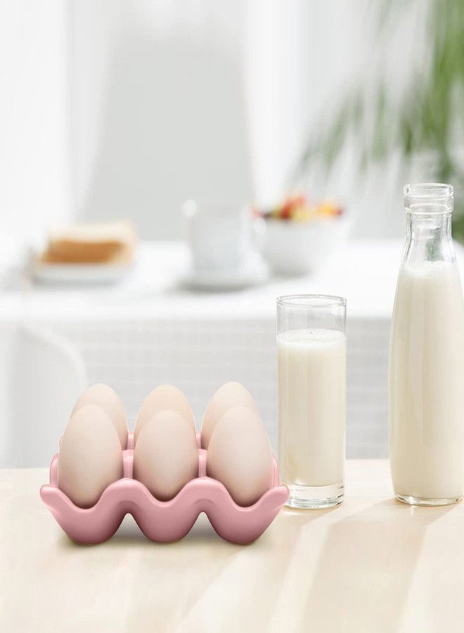 Flexzion Porcelain Egg Crate - 6-Egg Capacity Ceramic Egg Tray, Half Dozen Egg Holder for Fridge, Countertop Display - Pink Decorative Serving Dish and Storage Organizer, 2 Pack - Image 4