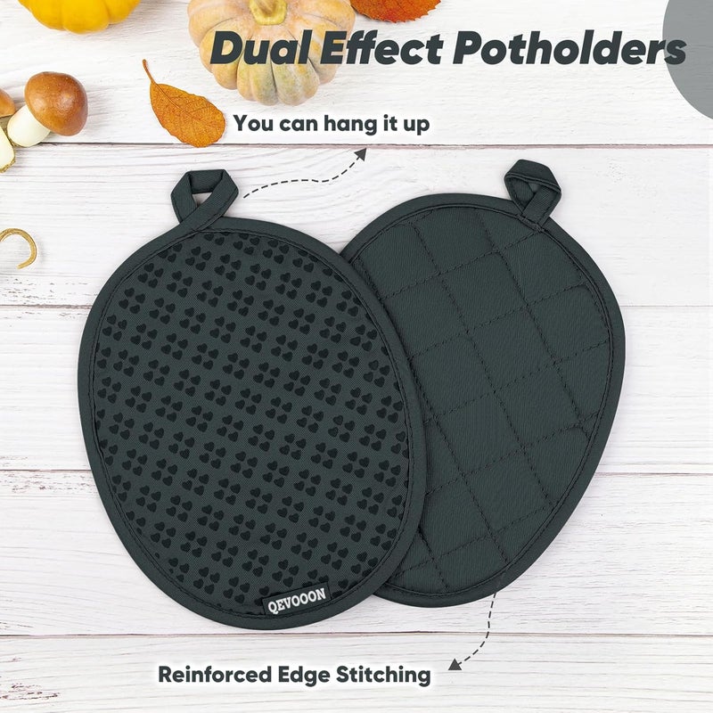 Qevooon Oven Mitts and Pot Holders 4 Sets, Heat Resistant 500 ℉ Oven Mitt and Pot Holder,Oven Glove&Potholders with Non-Slip Silicone Surface,Kitchen Essentials for Cooking/Baking/BBQ-Deep Green - Image 4