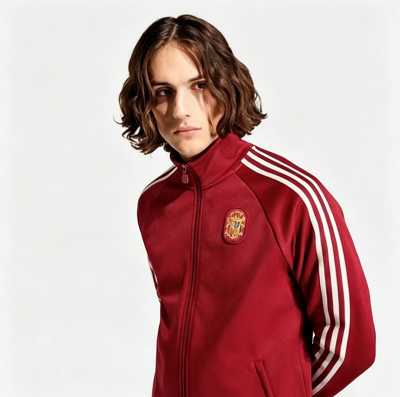 Spain National Team Retro Track Jacket, Women/Men Red 3-Stripes Full Zip Stand Collar Training Jacket with España Print Back - Image 5