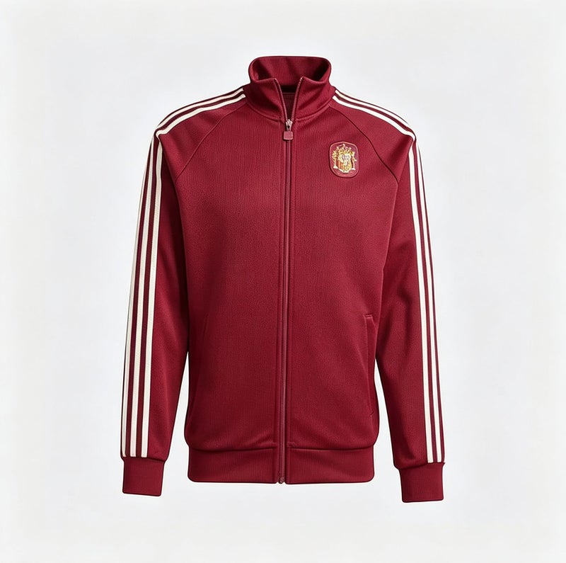 Spain National Team Retro Track Jacket, Women/Men Red 3-Stripes Full Zip Stand Collar Training Jacket with España Print Back - Image 4