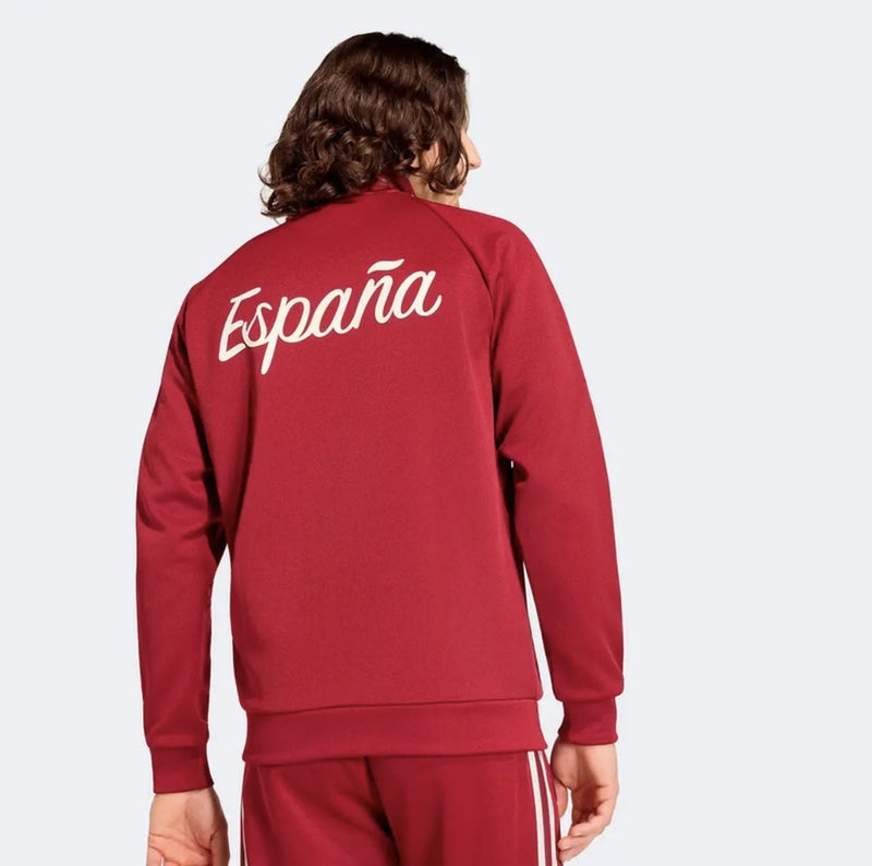 Spain National Team Retro Track Jacket, Women/Men Red 3-Stripes Full Zip Stand Collar Training Jacket with España Print Back - Image 2