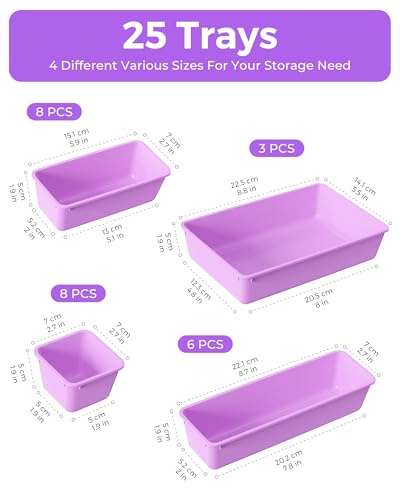 BiuLeon 25 PCS Plastic Drawer Organizers Set 4Sizes Vanity and Makeup Organizer Desk and bathroom Drawer Organizer Trays Organizers and Storage for Makeup Jewelry Gadgets Utensils Purple - Image 3