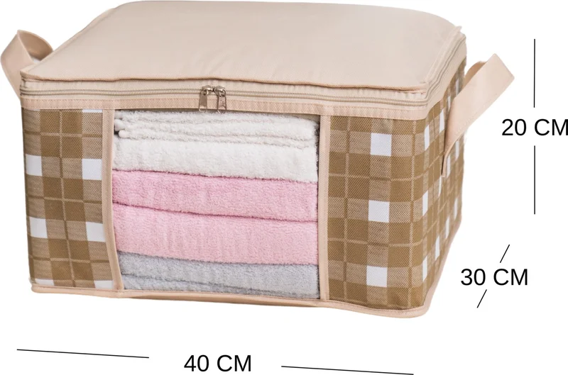 Nacarev 2 Pieces Small Size Window Square Patterned Plaid Gray Wardrobe Plinth Under Suitcase Organizer Bag Set 40X30X20 cm
