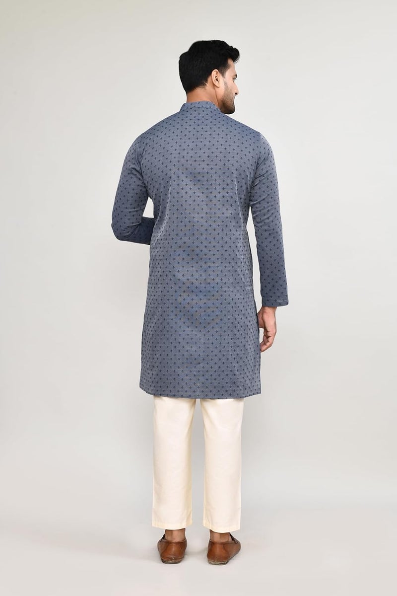 Polyfab Hathkargha Men's Art Silk Designer Printed Kurta with Mandarin Collar and Full Sleeves - Image 2