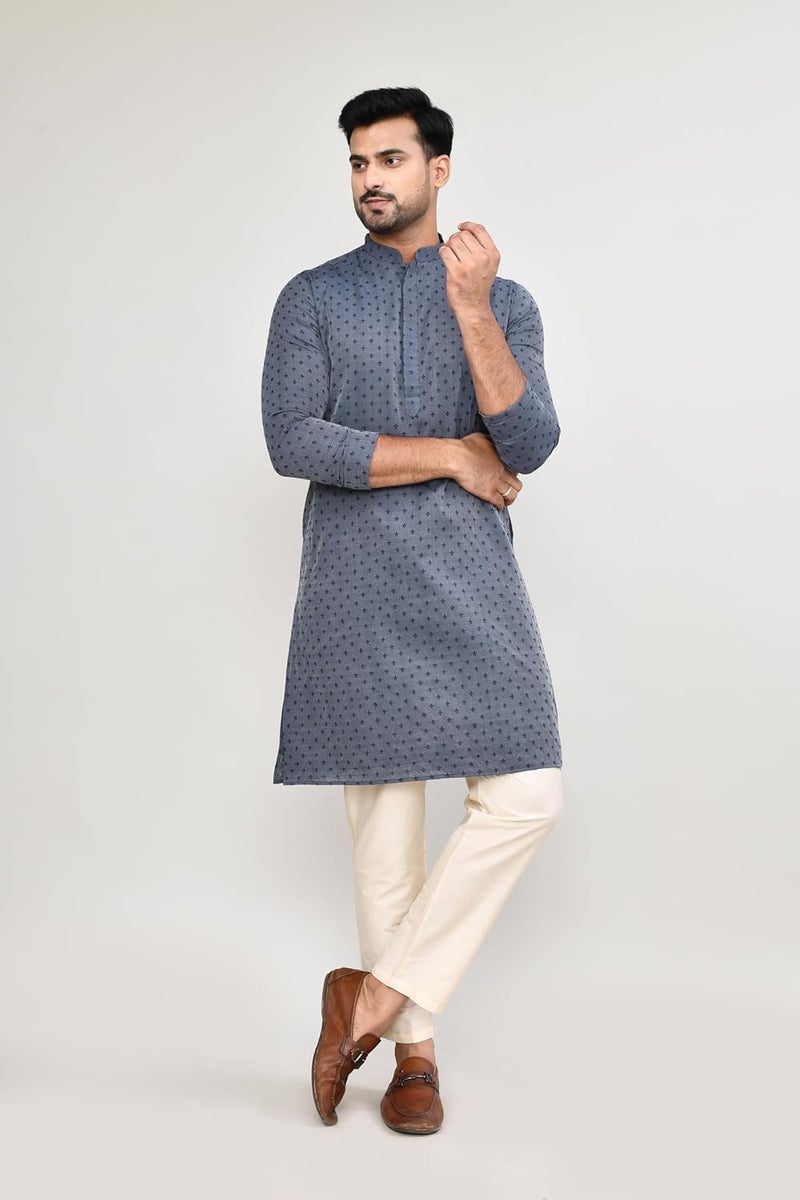 Polyfab Hathkargha Men's Art Silk Designer Printed Kurta with Mandarin Collar and Full Sleeves - Image 4