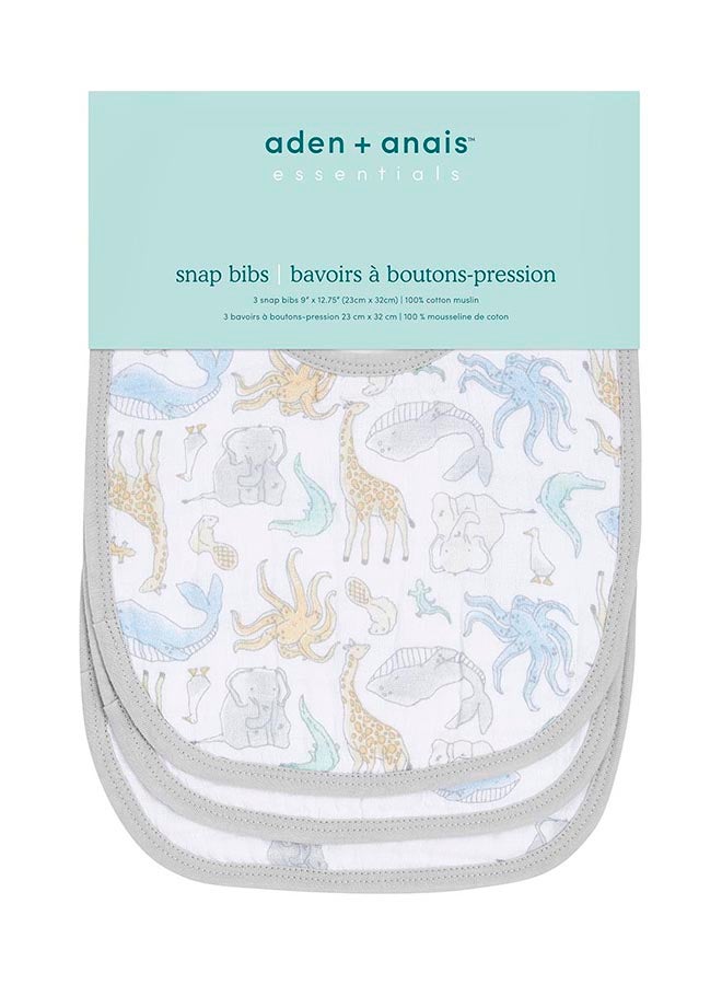 aden + anais Pack Of 3 Essentials Cotton Natural Snap Bib - Image 2