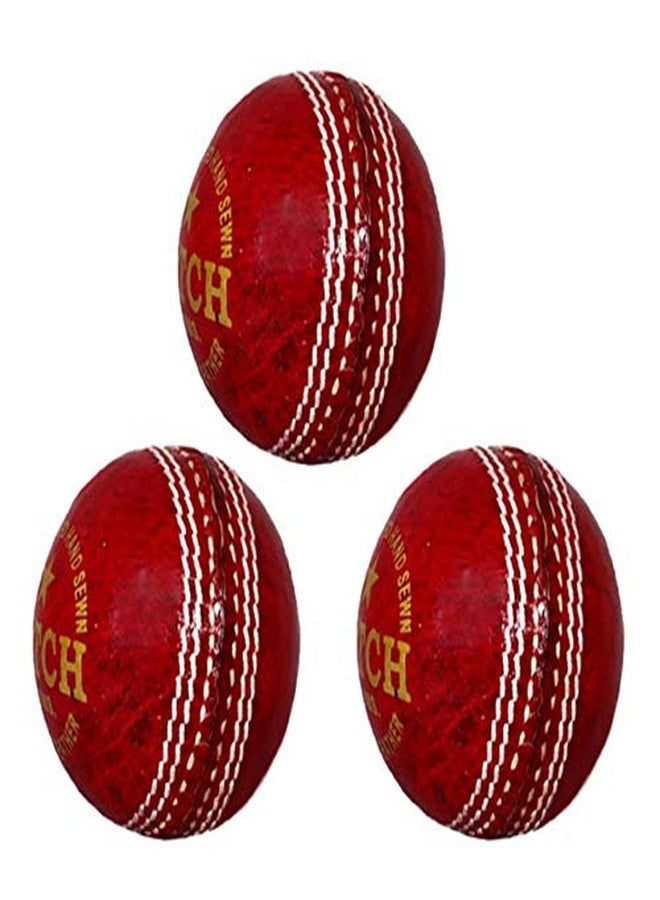 PSE Priya Sports Leather Match Cricket Ball Red Pack of 3 (2Part) - Image 1
