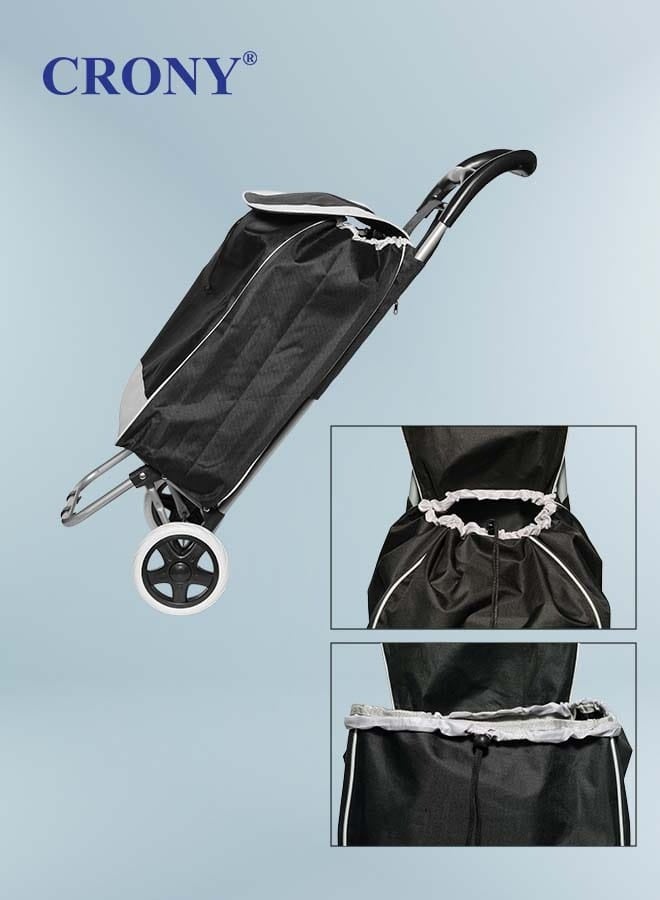 Crony SC001 Shopping Cart Shopping Trolley Bag Folding Shopping Cart Collapsible Trolley Bag | Black  - Image 4