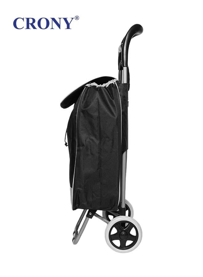 Crony SC001 Shopping Cart Shopping Trolley Bag Folding Shopping Cart Collapsible Trolley Bag | Black  - Image 2