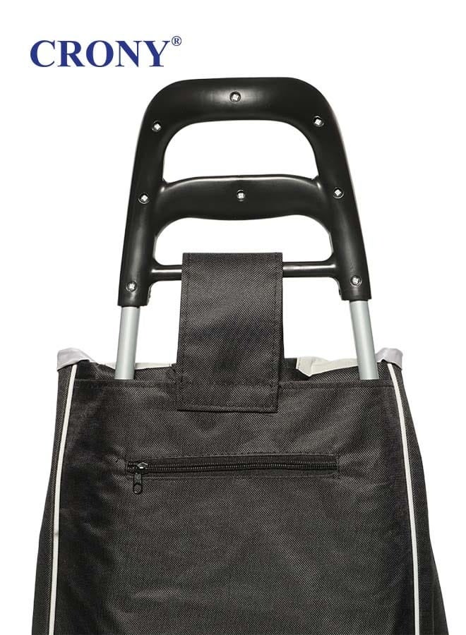 Crony SC001 Shopping Cart Shopping Trolley Bag Folding Shopping Cart Collapsible Trolley Bag | Black  - Image 3
