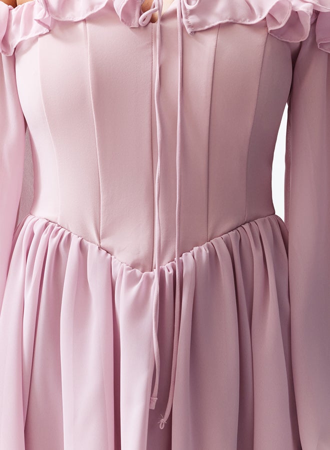 trendyol Dusty Rose A-Line Lined Flounce Woven Chiffon Short Elegant Evening Dress TPRSS23EL00096 - Image 5