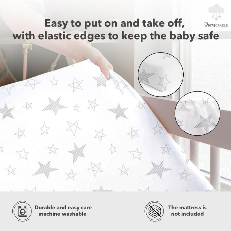The White Cradle Cotton Baby Crib Fitted Bed Sheets for Cot Organic Twill Fabric Baby Bedding for New Born Infants Toddlers 52x28 Pack of 2 The White Cradle Star Clouds - Image 3