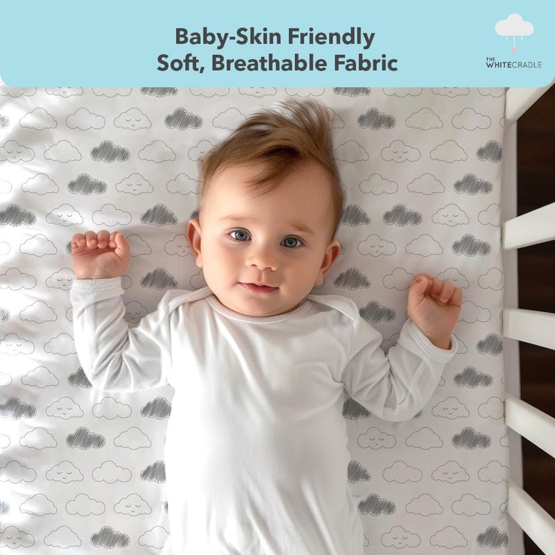 The White Cradle Cotton Baby Crib Fitted Bed Sheets for Cot Organic Twill Fabric Baby Bedding for New Born Infants Toddlers 52x28 Pack of 2 The White Cradle Star Clouds - Image 4
