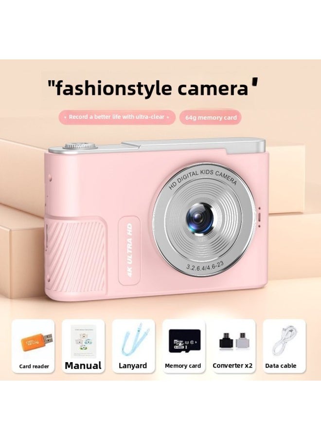 Generic Digital Camera Student Entry Level High Pixel 4K Student Camera Portable Travel Student Campus Camera-Body Color:Top Version/pink [delivered With 64g Memory Card]  - Image 1