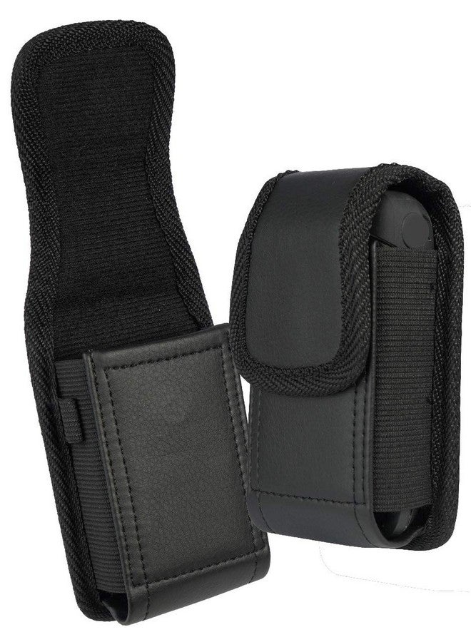 Nakedcellphone Case for Kyocera Flip Phone, Nakedcellphone Black Vegan Leather Vertical Pouch [with Belt Loop, Metal Clip, Magnetic Closure] for DuraXV Extreme E4810, DuraXV LTE E4610, DuraXE Epic E4830, DuraXTP  - Image 1
