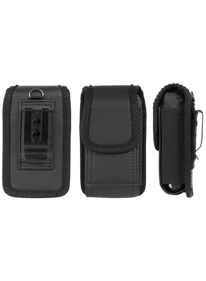Nakedcellphone Case for Kyocera Flip Phone, Nakedcellphone Black Vegan Leather Vertical Pouch [with Belt Loop, Metal Clip, Magnetic Closure] for DuraXV Extreme E4810, DuraXV LTE E4610, DuraXE Epic E4830, DuraXTP  - Image 3