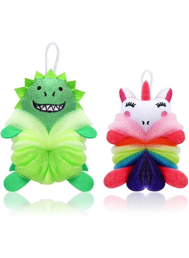 GNAFOTU 2Pcs Bath Loofahs for Kids, Cartoon Shower Puff Body Scrubber Shower Washing Exfoliating Soft Body Puff Sponge，Kids Shower Puff for Children Shower Kids sponges，Washing Puffs for Bath  - Image 1