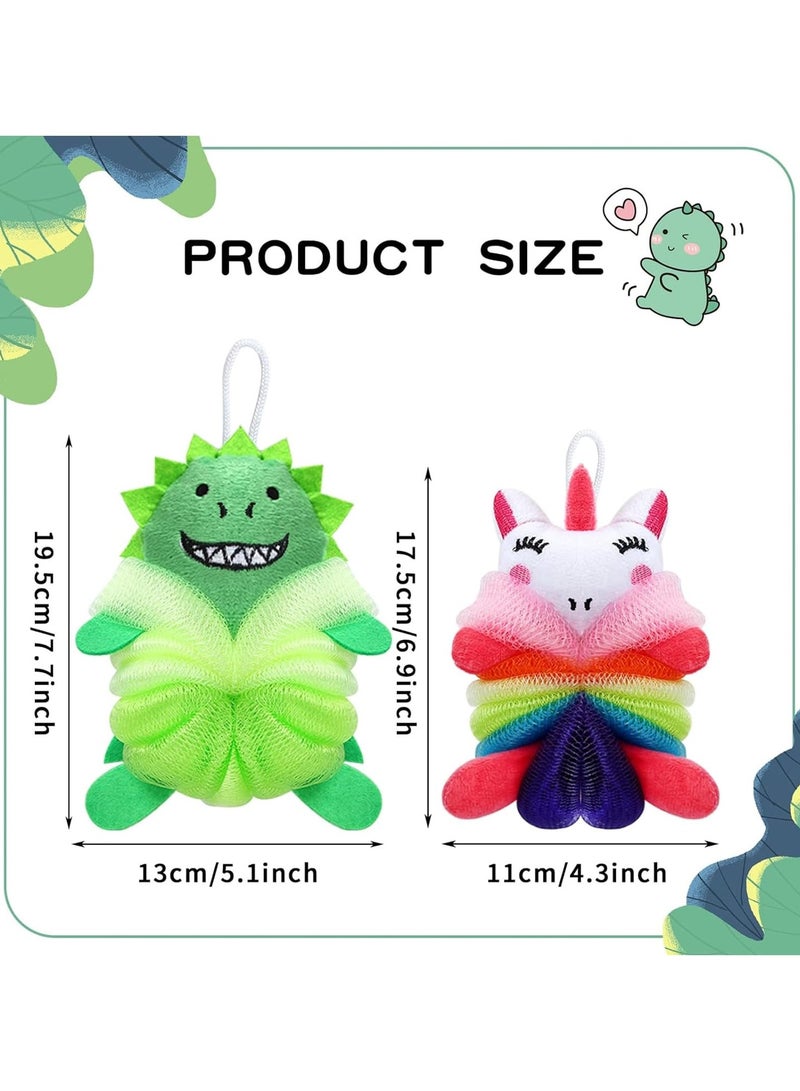 GNAFOTU 2Pcs Bath Loofahs for Kids, Cartoon Shower Puff Body Scrubber Shower Washing Exfoliating Soft Body Puff Sponge，Kids Shower Puff for Children Shower Kids sponges，Washing Puffs for Bath  - Image 2