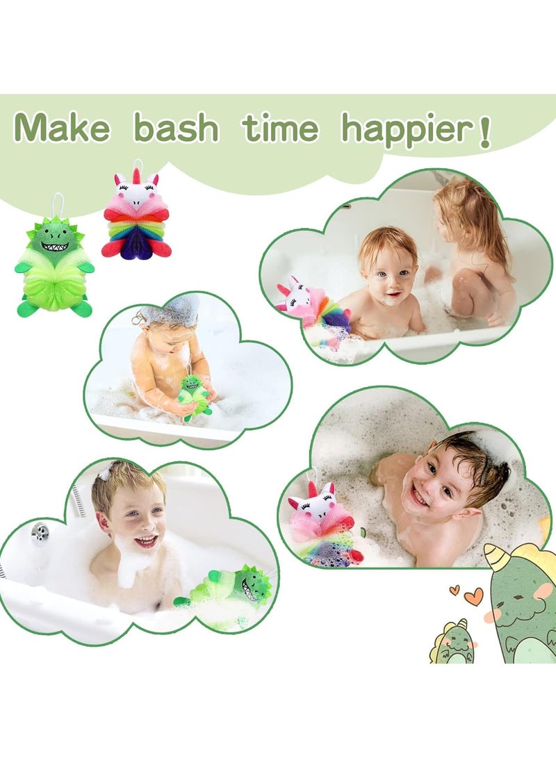 GNAFOTU 2Pcs Bath Loofahs for Kids, Cartoon Shower Puff Body Scrubber Shower Washing Exfoliating Soft Body Puff Sponge，Kids Shower Puff for Children Shower Kids sponges，Washing Puffs for Bath  - Image 4
