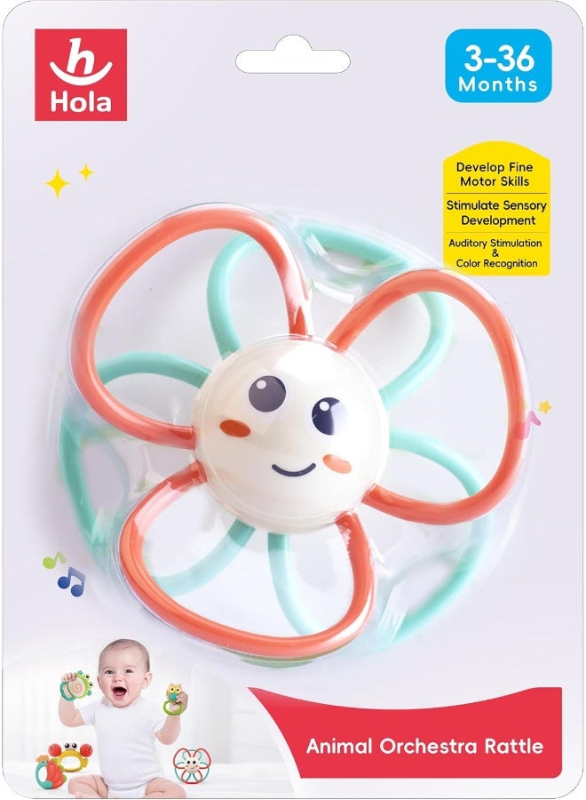 HOLA لعبة نشاط عضاضة أوركسترا عباد الشمس للأطفال، تخفيف التسنين، سهلة الإمساك، مهارات حركية دقيقة، ألوان زاهية، ألعاب حسية، ألعاب أطفال، عضاضة أطفال، جرس أطفال، جرس حيوانات 3 أشهر+ - Image 5