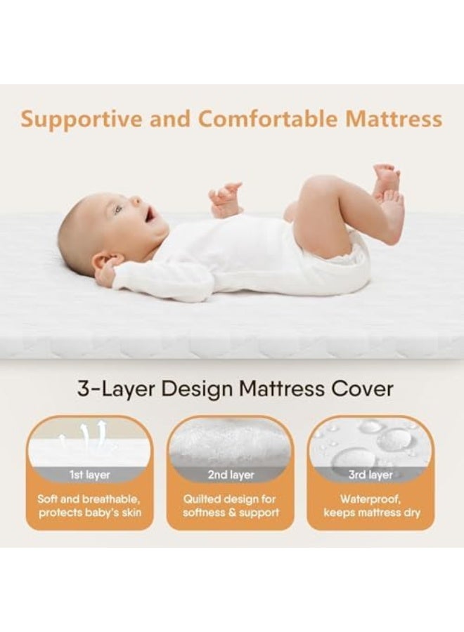 سرير أطفال محمول 4 في 1، سرير جنب السرير مع مرتبة مريحة وعجلات، سرير هزاز قابل للتعديل بارتفاعات متعددة، جوانب شبكية بالكامل للأطفال حديثي الولادة - Image 3