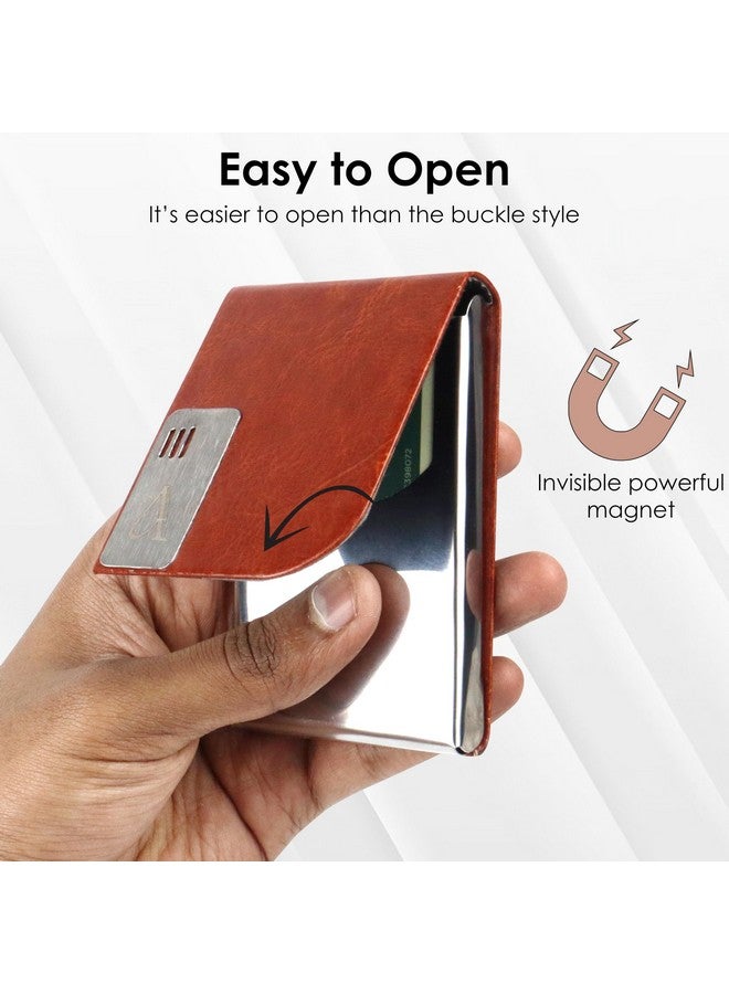 AYAHA PU Leather and Stainless Steel Credit Card Holder, Professional Business Card, Visiting Card Holder for Men & Women Card Case Wallet with Magnetic Clasp - Image 3
