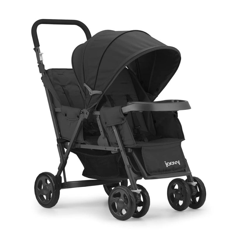 Joovy Caboose Too Sit and Stand Double Stroller Featuring Universal Car Seat Adapter 3Way Reclining Seats Option to Use Rear Seat Bench Seat or Standing Platform Black - Image 1