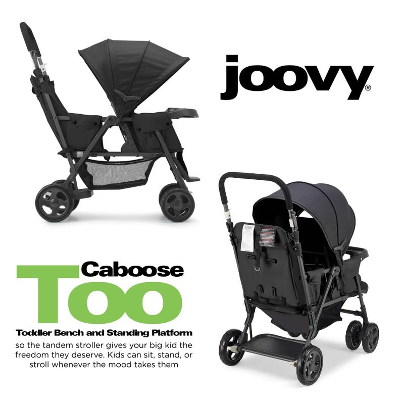 Joovy Caboose Too Sit and Stand Double Stroller Featuring Universal Car Seat Adapter 3Way Reclining Seats Option to Use Rear Seat Bench Seat or Standing Platform Black - Image 4