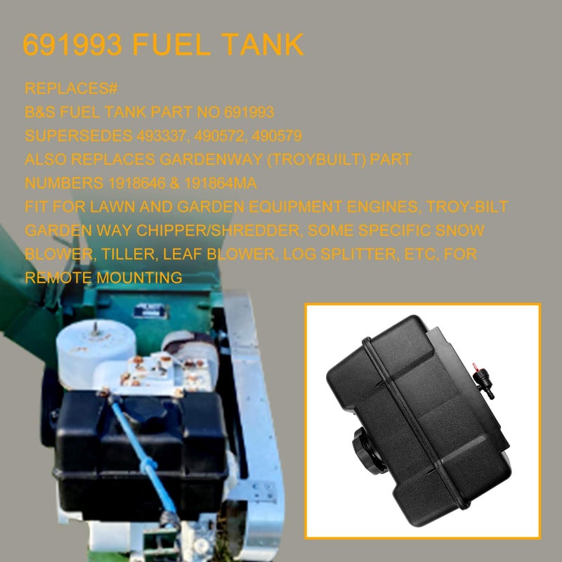 HQPASFY 691993 Fuel Tank with Shut Off Valve and Fuel Cap 4 Quart for B&S Remote Mounting Compatible with Lawn and Garden Equipment Engines, Some Specific Snow Blower, Tiller, Log Splitter - Image 2