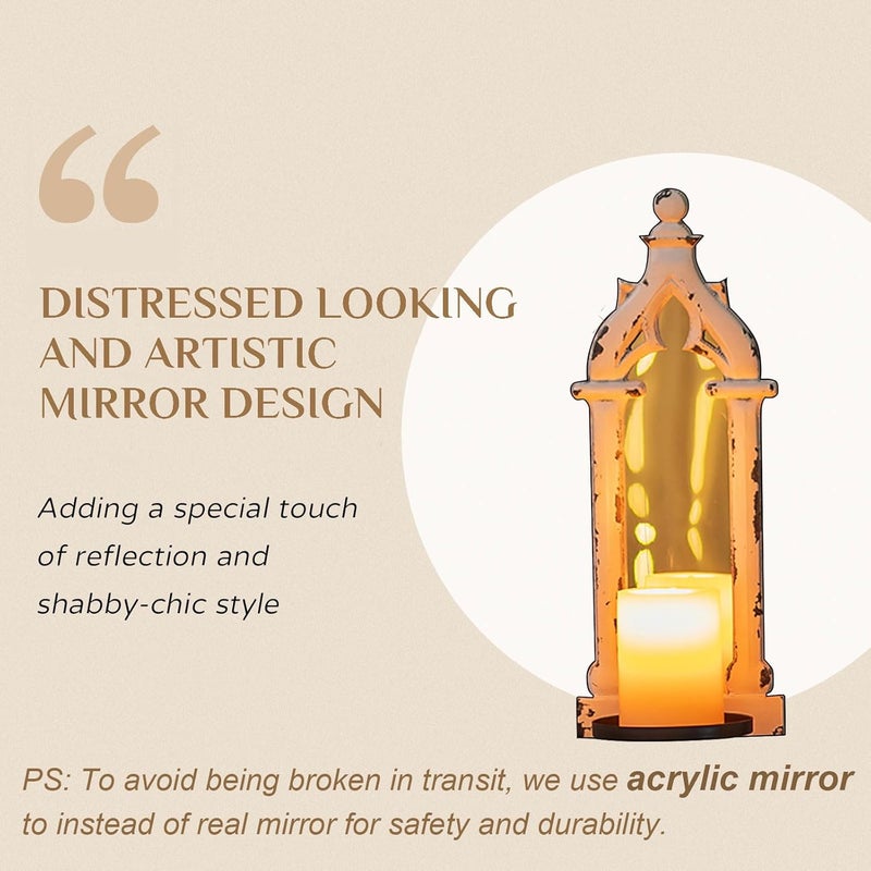 Walasis Rustic Mirror Wall Candle Sconces Set of 2 - Shabby Chic Decor Candle Holder French for Farmhouse Bathroom Living Room Mirrored Sconce - Image 2