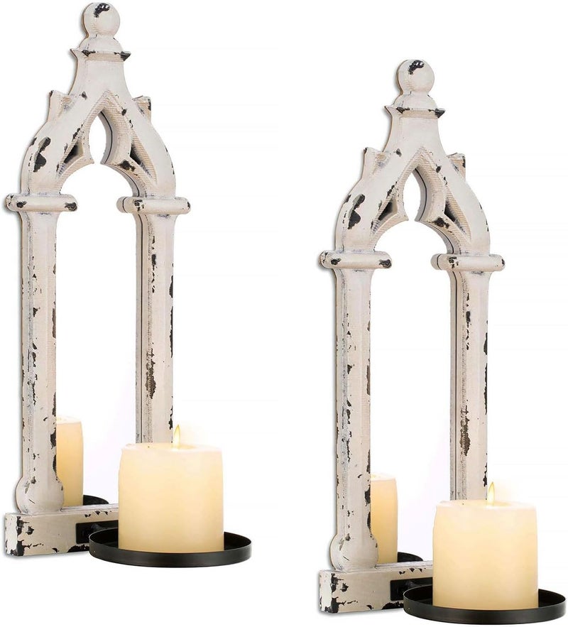 Walasis Rustic Mirror Wall Candle Sconces Set of 2 - Shabby Chic Decor Candle Holder French for Farmhouse Bathroom Living Room Mirrored Sconce - Image 1